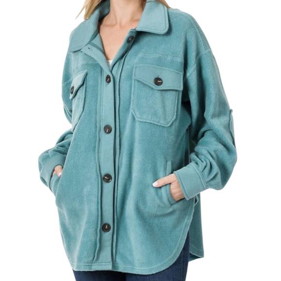 Zenana Oversized Plaid Fleece Shacket main image 0